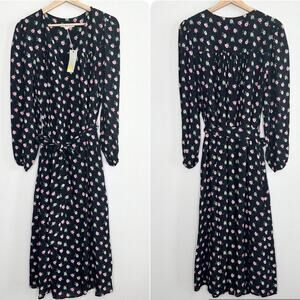 NWT BODEN Boden Gathered Yoke Midi Dress Size 6 Black Floral